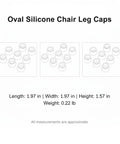 Illustration of Oval Silicone Chair Leg Caps For Irregular Furniture Legs, multiple views with size details