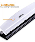 Workhorse 3 Hole Punch For Office Use, 12 Sheet Capacity, Solid Metal Construction, Rubber Base For Desk Protection, White Finish