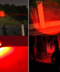 670nm Red Light Flashlight One Mode Long Range Zoomable For Hunting And Night Observation illuminating outdoor scenes.