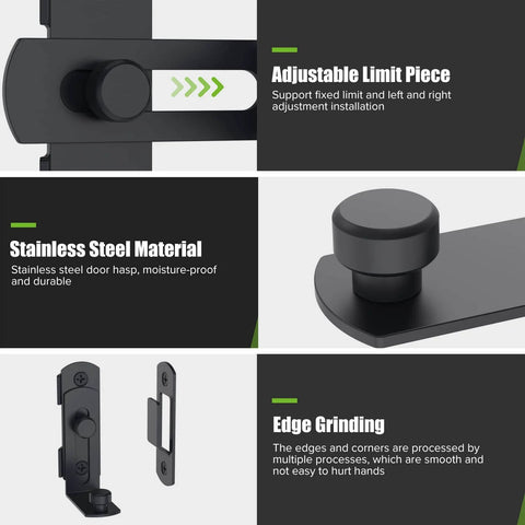Two Pack Stainless Steel 90 Degree Barn Door Lock Bifold Flip Latch For Barn, Bathroom, Outdoor And Garage In Black Finish, Rustproof And Durable