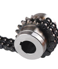 Heavy Duty Aluminum Sprocket Gear Chain Coupler KC4012 with roller chain for 3D printing, 12-22mm sizes, reliable performance.