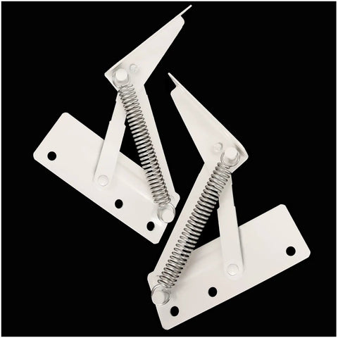 Heavy Duty Flip Up Storage Box Hinges 2 Pack Rust Resistant Cold Rolled Steel Slow Close Spring Action Ultra Smooth Lid Lifts Quiet Durable Performance, white spring hinge pair