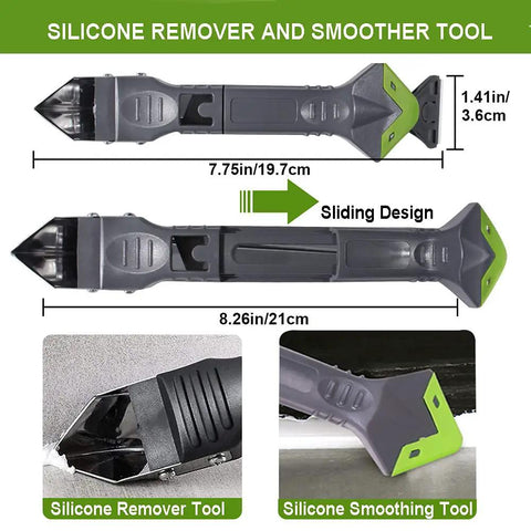 Five In One Caulk Remover Tool With Stainless Head For Silicone Sealant Removal And Grout Scraping, DIY Friendly Built In Cutter, Steel Needle, Triangular Scraper And Finishing Trowel For Bathroom Kitchen Window Sills