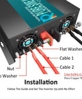 Back view of Beast Power Pure Sine Wave Inverter 5000W Continuous, 10000W Surge, 12V DC To 110V AC showing cable connections
