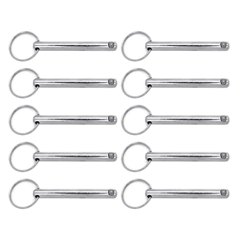 Heavy Duty Industrial Locking Pins Carbon Steel Fast Release Ball Detent Set showing 10 pieces with user friendly rings for secure locking.