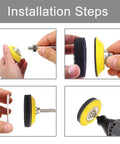 Installation steps for 140Pcs 3 Inch Wet Dry Sanding Discs Kit, showing assembly of shank pads and backing pad for polishing.