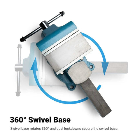 Heavy Duty Reversible Bench Vise With Dual Jaw Configurations 6.5 Inch Jaw Width And 6.7 To 10.8 Inch Jaw Opening 360° swivel base