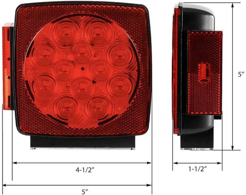 Front and side view of 12V LED Compact Submersible Trailer Light Kit For Trailers Under 80 Inches with Stop Turn Tail Lights