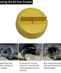 Steps for oil pan screw removal with Metal Transmission Oil Filling Tool For Mercedes Benz 9G Tronic, highlighting safe fluid discharge