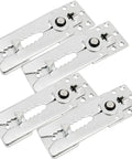 Heavy Duty Sectional Couch Connectors 7 Piece Snap Lock Sofa Clips With Interlocking Fasteners To Keep Your Couch Locked Down And Rock Solid No Wiggle Room Furniture Hardware, showing four silver metal clips.