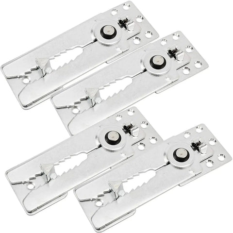 Heavy Duty Sectional Couch Connectors 7 Piece Snap Lock Sofa Clips With Interlocking Fasteners To Keep Your Couch Locked Down And Rock Solid No Wiggle Room Furniture Hardware, showing four silver metal clips.