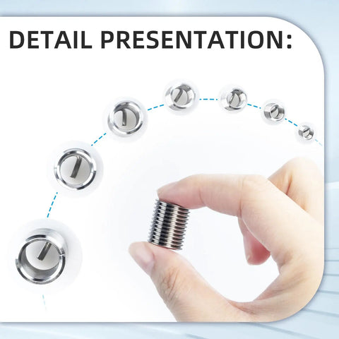 Person holding Heavy Duty Wire Thread Inserts Helicoil Kit In 304 Stainless Steel for Helical Repair of Damaged Threads
