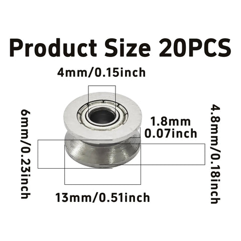 V Groove Ball Bearing Pulley Set For Makers And DIYers, 20 Pcs Carbon Steel Guide Roller with dimensions 13x4x6mm highlighted
