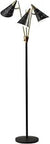 Three Arm Floor Lamp With Black And Antique Brass Finish, Adjustable Cone Shades, 66 Inch Tall, Dope Mid Century Modern Vibe