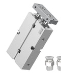 Dual Axis Pneumatic Cylinder With Dual Rods, 1-1/4 Inch Bore, 4 Inch Stroke, Model TN32-100 front view with fittings