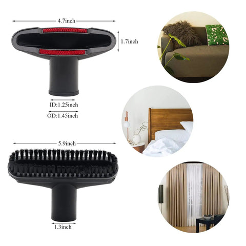 Comprehensive Vacuum Attachments Kit One And A Quarter Inch Nine Piece Set shown with nozzle sizes for various cleaning tasks