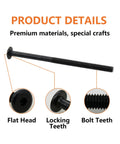 Black Socket Cap Screws And Barrel Nuts Set with flat head, locking teeth, and bolt teeth details.