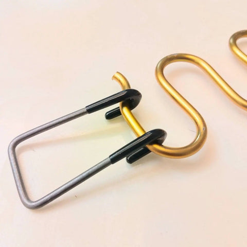 Heavy Duty Sofa Spring Extension Hook, Metal S Hook For Securing Upholstery Springs And Keeping Frame Tension Tight, shown connected to spring