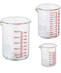 Mini Glass Measuring Beaker Set In Borosilicate 2oz 4oz 8oz Cups For Kitchen And Bar Pro Grade Clear Markings Durable Small Glass Measuring Cups For Cocktails Baking Cooking And Lab Style Precise Measuring, three beakers