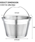 Reusable Stainless Steel Coffee Filter For Mr Coffee Makers, 4 To 6 Cup Basket, permanent metal filter with dimensions.