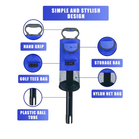 Golf Ball Retriever With Telescoping Handle Up To 29.5 Inches, Portable Shag Bag With Pocket, Blue Ball Collector Holds About 75 Balls