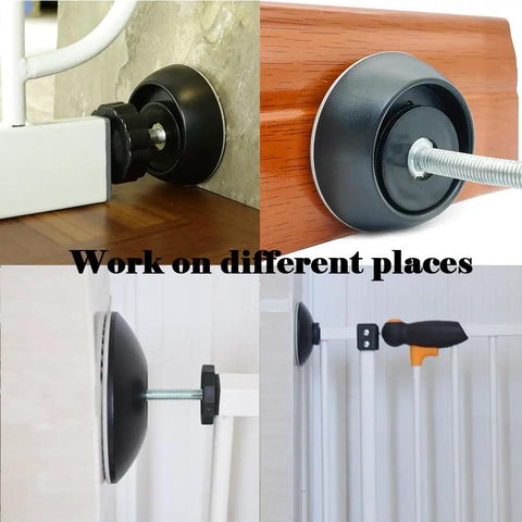 Heavy Duty Baby Gate Extender 4 Pack Black includes wall protectors on various surfaces for easy installation.