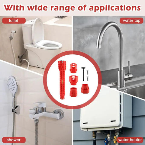 14 In 1 Multi Function Faucet And Sink Installer Tool Red Plumbers Wrench for toilet, kitchen faucet, shower, and water heater jobs