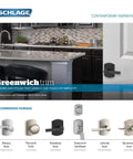 Heavy Duty Matte Black Deadbolt With Greenwich Trim, Keyed Entry, inside kitchen view showing door with installed lock