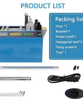 Heavy Duty Automatic Heat Shrink Tube Cutting Machine components, including host, power cord, tools, and tray.