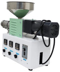 Badass Single Screw Extruder Desktop Machine For Custom 3D Printer Filament Production with stainless funnel and controls.