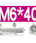 Stainless Steel M6 Beveled Hex Socket Head Screws with Flange Nuts Kit for DIY Projects, M6x40 size dimensions shown.