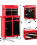Five Drawer Rolling Tool Chest With Lockable Cabinet On Heavy Duty Wheels, detachable, cold-rolled steel, red-black finish