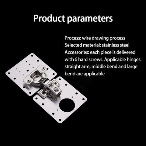 Door Hinge Repair Plate for Kitchen Cabinets and Furniture Stainless Steel Fix Kit with product parameters display