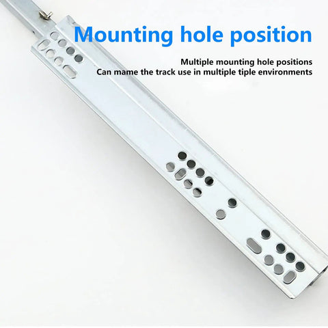 Heavy Duty Soft Close Drawer Slides Full Extension Undermount Runners For Cabinets showing multiple mounting hole positions.