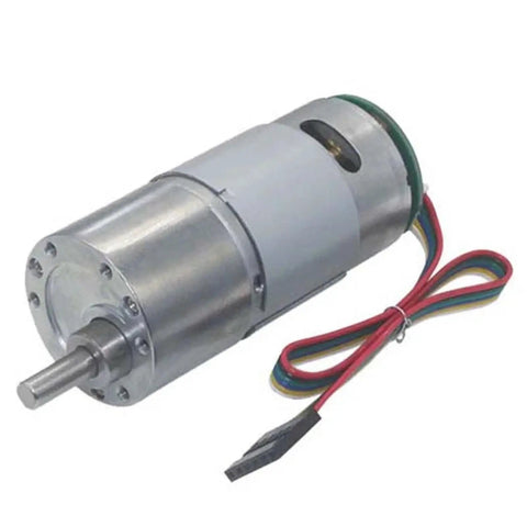 High Torque 6V 12V 24V Dc Gear Motor With Encoder And Hall Sensor, suitable for robotics, with multi-colored wires.