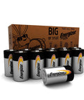 Heavy Duty Alkaline C Batteries 12 Pack with Energizer branding, ideal for flashlights, drones, and smart home devices.