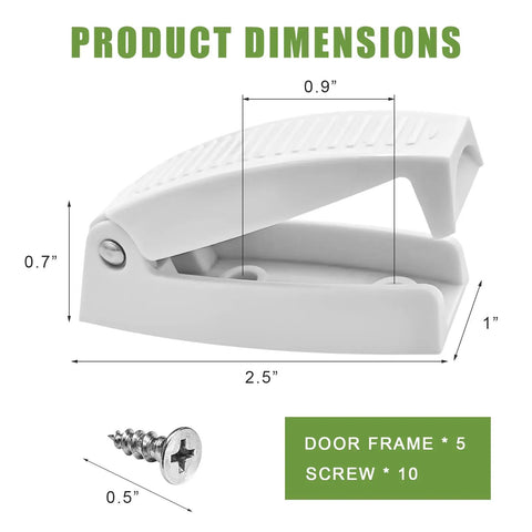 5 Piece RV Door Holder Kit With Sturdy Spring Clip And Mounting Screws, product dimensions and components displayed