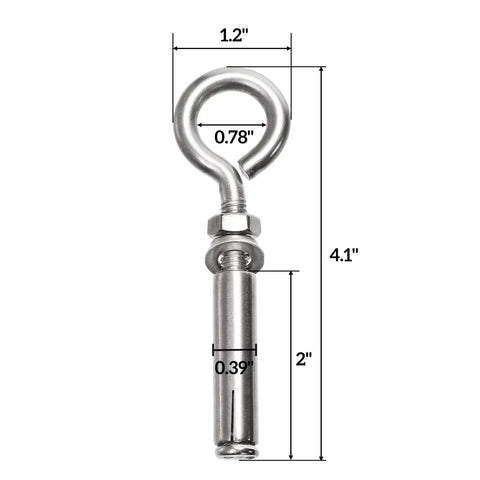 20 Pack M8 By 105mm Expansion Eyebolts In 304 Stainless Steel, shown with dimensions, heavy-duty anchor for concrete and masonry