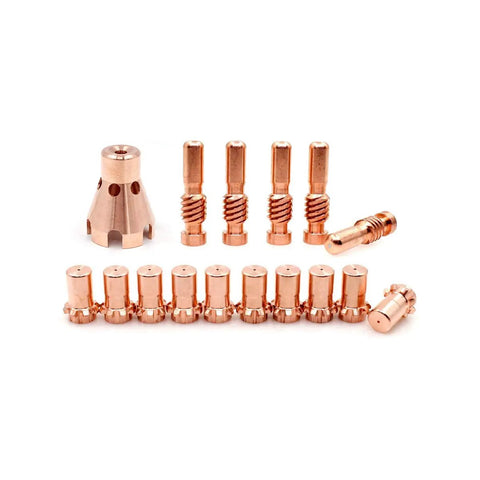 All In One Plasma Cutting Electrodes Nozzle Tips And Drag Shield Kit For Pro-Cut 55 And 80 Torch arranged in rows