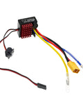 60A Waterproof Brushed ESC For 2-3S RC Cars Boats Tanks With XT60 And JR Plugs, compact and durable, showing wiring and connectors.