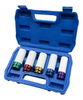 Easy-Grip Thin Wall Wheel Nut Socket Set - 5-Piece Kit With 15, 17, 19, 21, 22mm Sockets in blue case