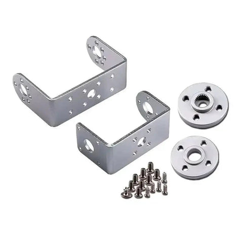 Tough As Nails Waterproof Metal Digital Servo Featuring Dual Axis Precision 180 And 270 Degree Rotation For RC Hobby Builds Using 4.8 To 8.4 Volts High Torque Brushed Motor metal mounting brackets and plates with screws for RC applications.