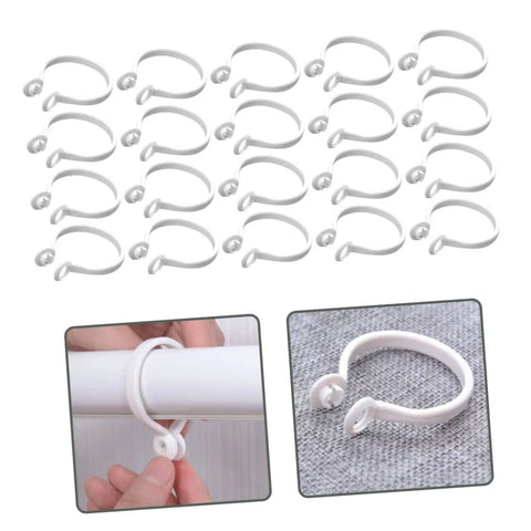 60 Pack Plastic Circular Curtain Rings For Rods With Smooth Glide No Burr, heavy duty drapery clips, eyelet design shown.