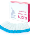 Blue Coated Glass Microscope Slides 1x3 Inch Pack Of 50 For Lab Work With Safe Edges And High Light Transmission Pro Grade For Histology Education And Research, box and slides
