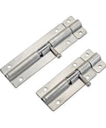 Heavy Duty 304 Stainless Steel Door Bolt Buckle For Home Safety And Security Plus Indoor Spring Hinge Pin Set showing two sizes.