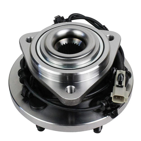 Front Wheel Hub And Bearing Assembly Set Of 2 With ABS Fits 2005-2010 Jeep Grand Cherokee And 2006-2010 Commander 5 Lug Front Axle Replacement Parts Premium Quality, viewed from top showing bolt pattern and ABS wiring