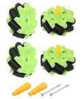 Green Mecanum Wheels Set For Smart Robot Cars And DIY Models, 58mm Omnidirectional ABS Rubber Wheels With Hex Pins And Screws