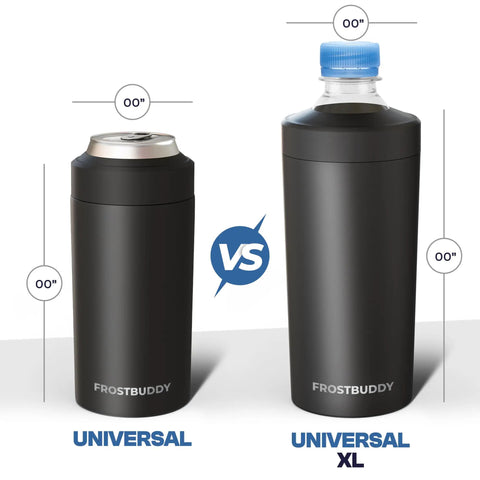 Keep Your Cans Ice Cold Straight Up With This Universal Insulated Can Cooler Sleeve That Fits 12 To 24 Oz Drinks Featuring Love Sparks Graphics. Side-by-side comparison of regular and XL insulated can cooler sleeves.