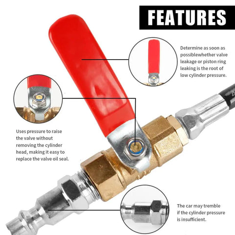 Heavy Duty Engine Air Valve Port Adapter M12 M14 To One Quarter Npt Brass Plug With Thick Rubber Hose For Ls Series V8 Motors Legit Pro Swap Rig Kit close-up showing valve handle and brass fittings.