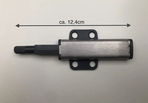 Super Slick Push To Open Cabinet Latches With Strong Magnet Set Of 3 Silver Touch Release Handles For Kitchen Cupboards And Drawers Quick Install Kick Open Hardware, detailed view of a silver latch approximately 12.4cm in length.
